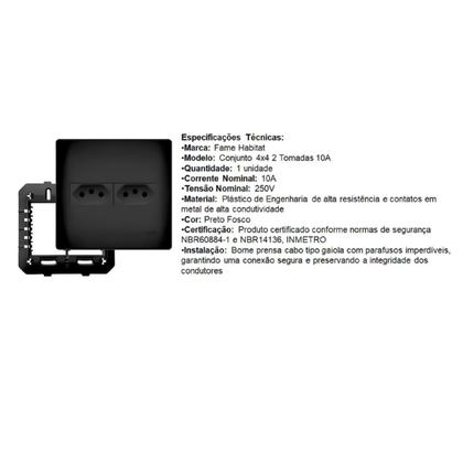 Imagem de Conjunto 4x4 2 Tomadas 10A Fame Habitat Black Preto Fosco