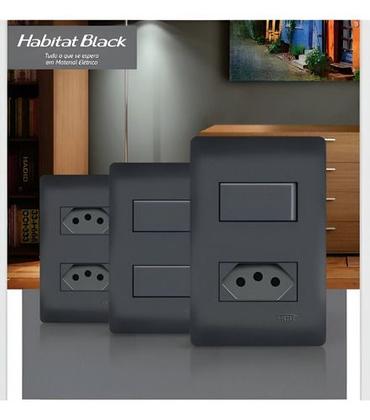 Imagem de Conjunto 4x4 2 Tomadas 10A Fame Habitat Black Preto Fosco