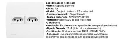 Imagem de Conjunto 4X4 2 Tomadas 10A Soprano Siemens Ilus