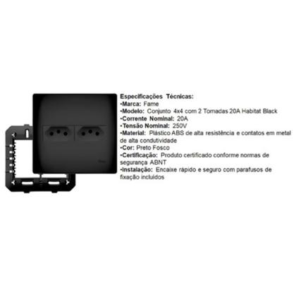 Imagem de Conjunto 4x4 2 Tomadas 20A Fame Habitat Black Preto Fosco