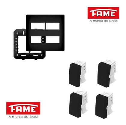 Imagem de Conjunto 4x4 - 4 Interruptores Simples Habitat Black Fame
