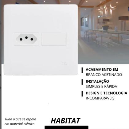 Imagem de Conjunto 4x4 Tomada 10A + Interruptor Simples Habitat Branco