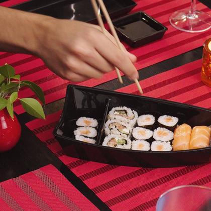Imagem de Conjunto 5 Barcas para Sushi Comida Japonesa Oriental Pretos Uno Coza Plástico 27,5x13cm