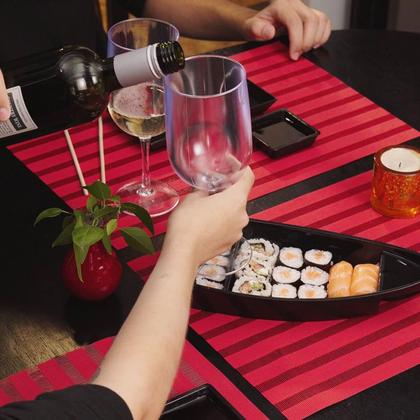 Imagem de Conjunto 5 Barcas para Sushi Comida Japonesa Oriental Pretos Uno Coza Plástico 27,5x13cm