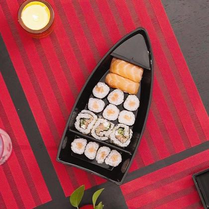 Imagem de Conjunto 5 Barcas para Sushi Comida Japonesa Oriental Pretos Uno Coza Plástico 27,5x13cm