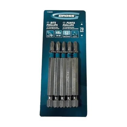 Imagem de Conjunto 5 Bits Phillips PH2 x 70mm Aço Rápido 1156355 Gross