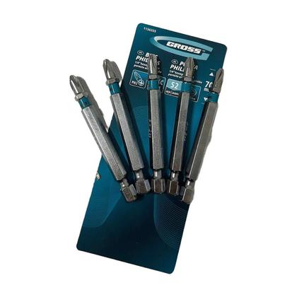 Imagem de Conjunto 5 Bits Phillips PH2 x 70mm Aço Rápido 1156355 Gross