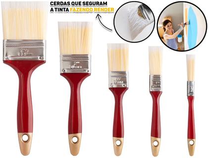 Imagem de Conjunto 5 Pincéis Tamanhos Variados Para Construção Obra Artesanato Pintura Multiuso Hutz