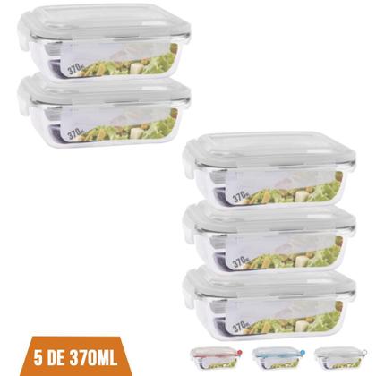 Imagem de Conjunto 5 Potes com 370ml Vidro Hermético Marmita Fitness