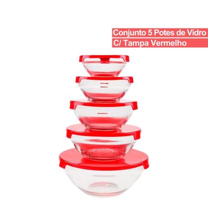 Imagem de Conjunto 5 Potes de Vidro Com Tampa Hermético 135ml 200ml 400ml 550ml 1000ml