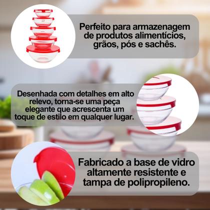 Imagem de Conjunto 5 Potes de Vidro Com Tampa Hermético 135ml 200ml 400ml 550ml 1000ml