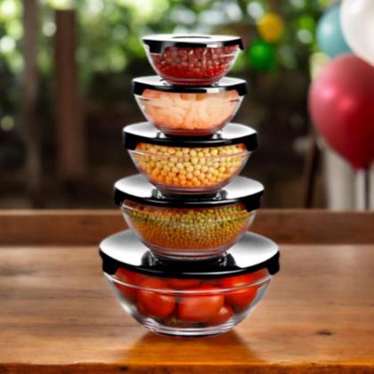 Imagem de Conjunto 5 Potes de Vidro Com Tampa - Sortido