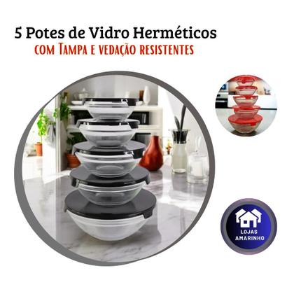 Imagem de Conjunto 5 Potes de Vidro Com Tampa - Sortido