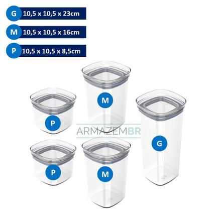 Imagem de Conjunto 5 Potes Herméticos Com Tampa Mantimentos Armário Cozinha Block - KTE 027 Ou