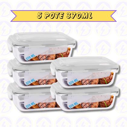 Imagem de Conjunto 5 Potes Vidro Hermético Mantimentos Marmita 370ml