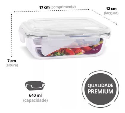 Imagem de Conjunto 5 Potes Vidro Hermético Marmita Mantimentos 640ml