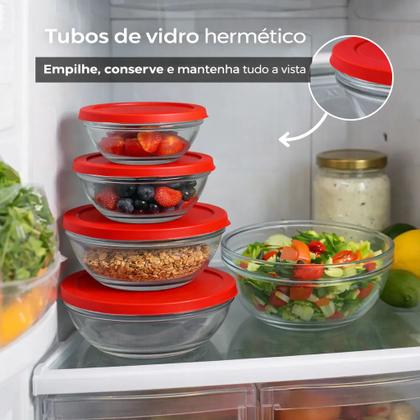 Imagem de Conjunto 5 Potes Vidro Vasilha Tigela Frascos Conserva Guarda Marmita Comida Fruta Armazena