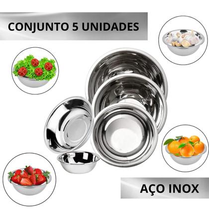 Imagem de Conjunto 5 Tigelas De Inox Vasilha Redonda Bacia Saladeira