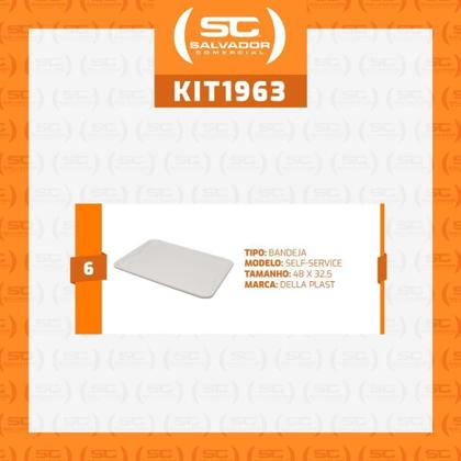 Imagem de Conjunto 6 Bandejas Plásticas Self-service Refeição 48 X 32,5 X 2 Br-100 Branca - Della Plast