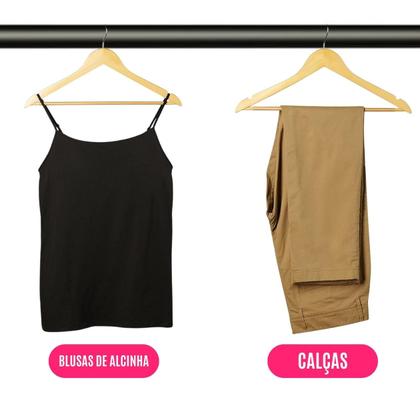 Imagem de Conjunto 6  Cabides Roupa Madeira Gancho Metal 360º Calça Armário Guarda-Roupa Organização Quarto Resistente