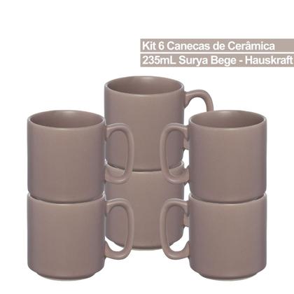 Imagem de Conjunto 6 Caneca Cerâmica Moderna 235ML Com Alça Para Café Chá Decoração Surya