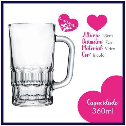 Imagem de Conjunto 6 Canecas Chopp Vidro 360ml Class Home