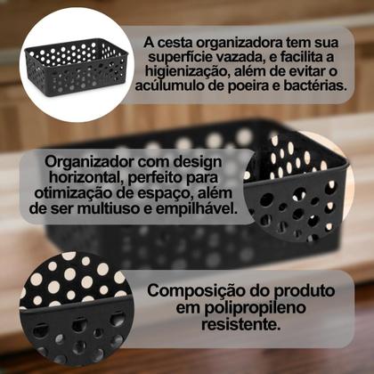 Imagem de Conjunto 6 Cestos Empilhável Organizador Design Pequeno Moderno Versátil Lavanderia Multiuso