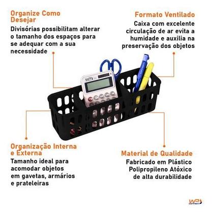 Imagem de Conjunto 6 Cestos Organizadores Com Divisórias 1,5 Litros Multiuso Kit Para Quarto Cozinha Banheiro Lavabo Porta Maquiagem Mantimentos Acessórios