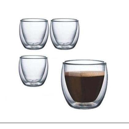 Imagem de Conjunto 6 Copos Duplo de Vidro Parede Dupla 250 ml Café Expresso Cerveja Chopp Chá Kit Com 6 Peças