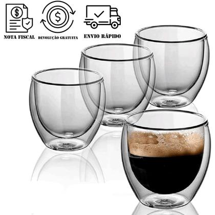 Imagem de Conjunto 6 Copos Duplo de Vidro Parede Dupla 250 ml Café Expresso Cerveja Chopp Chá Kit Com 6 Peças