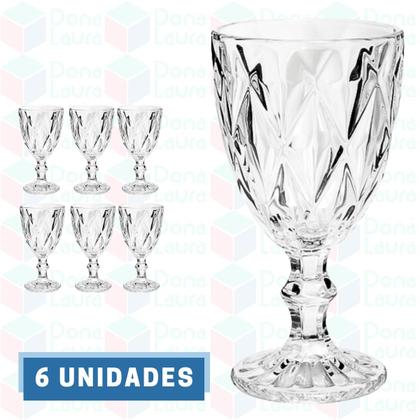 Imagem de Conjunto 6 Copos Transparente Taça Diamante Agua Vinho 300ml
