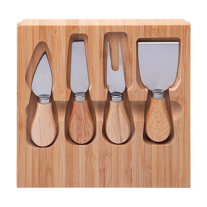 Imagem de Conjunto 6 pçs para Queijo com Bandeja em Bambu e Tábua Ladrilho 4x23x23cm 20824 - Wolff