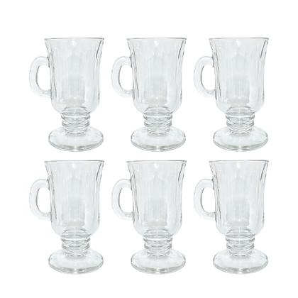 Imagem de Conjunto 6 Peças Caneca Classic Coquetel Irish Coffee Vidro Alça 230ml Taça Café Cappuccino Chocolate Quente Elegante