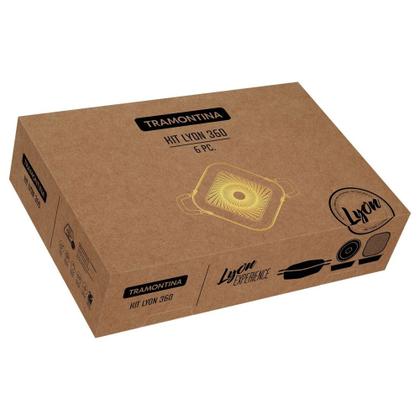 Imagem de Conjunto 6 peças tramontina lyon 3 forma 1 caçarola 1 grelha alumínio forjado antiaderente carmim alça bege 20998/553