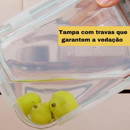 Imagem de Conjunto 6 Pote Vidro 1040ml Com Tampa Hermética, Marmita Fitness Para Refeições Armazenar Mantimentos- Vasilha Grande Transparente