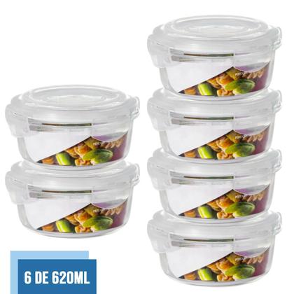 Imagem de Conjunto 6 Pote Vidro 620ml Hermético Marmita Tampa 4 Travas