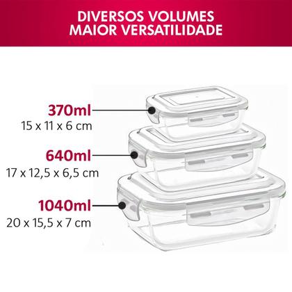 Conjunto 6 Potes De Vidro Hermetico 640ml Marmita Porta-Mantimentos Retangular - LP House Imagem de Conjunto 6 Potes De Vidro Hermetico 640ml Marmita Porta-Mantimentos Retangular