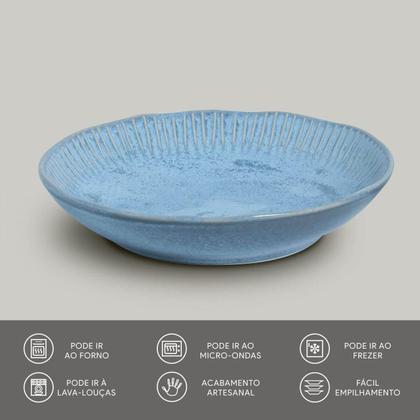 Imagem de Conjunto 6 Pratos Fundos Cerâmica Azul 830ml Linhas Breeze Porto Brasil Massa Sopa Jantar