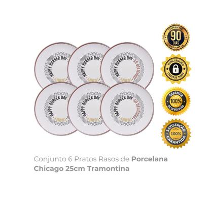 Imagem de Conjunto 6 Pratos Rasos Chicago 25cm Porcelana Tramontina