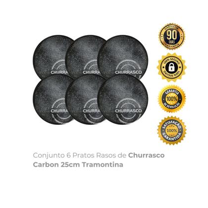 Imagem de Conjunto 6 Pratos Rasos de Churrasco Carbon 25cm Porcelana Tramontina