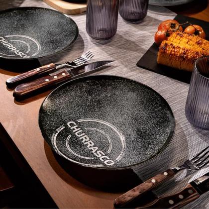 Imagem de Conjunto 6 Pratos Rasos de Churrasco Carbon 25cm Porcelana Tramontina