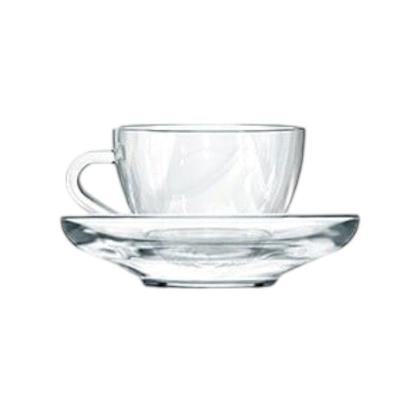 Imagem de Conjunto 6 Xícara Com Pires Vidro Transparente Forte Grosso Resistente Café Chá Chocolate Quente 230ml