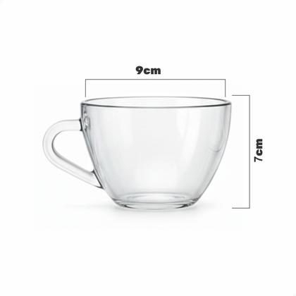 Imagem de Conjunto 6 Xícara Com Pires Vidro Transparente Forte Grosso Resistente Café Chá Chocolate Quente 230ml