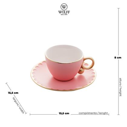 Imagem de Conjunto 6 Xícaras Café Porcelana com Pires Egg Rosa Matt 90ml - Wolff