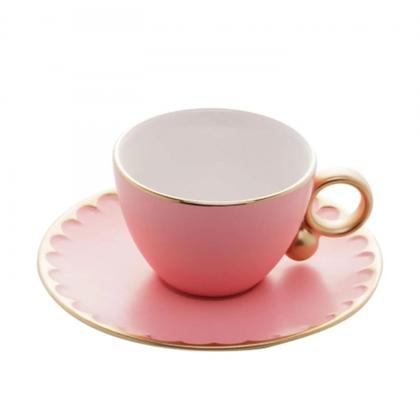 Imagem de Conjunto 6 Xícaras Café Porcelana com Pires Egg Rosa Matt 90ml - Wolff