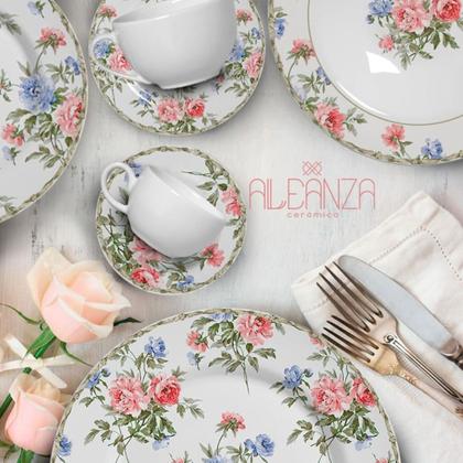 Imagem de Conjunto 6 Xicaras Chá C/pires 200ml Branca Floral Alleanza