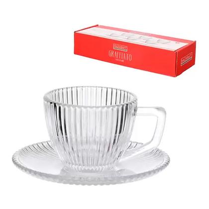 Imagem de Conjunto 6 Xícaras de Café com Pires Graffiato 90ml Transparente JGXC084 - Hauskraft