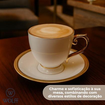 Imagem de Conjunto 6 Xícaras de Chá 200ml Paddy Com Pires Borda Dourada Porcelana Wolff