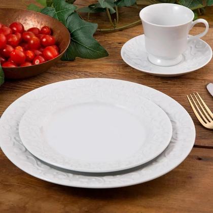 Imagem de Conjunto 6 Xícaras de Chá com Pires 80ml Porcelana em Relevo Tassel Germer Branco