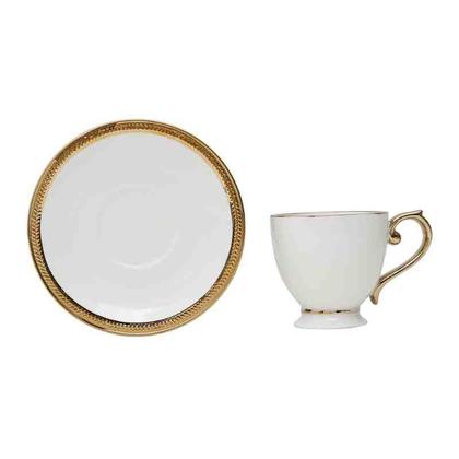 Imagem de Conjunto 6 Xícaras de Chá Porcelana com Pires Paddy Branco 200 ml Wolff